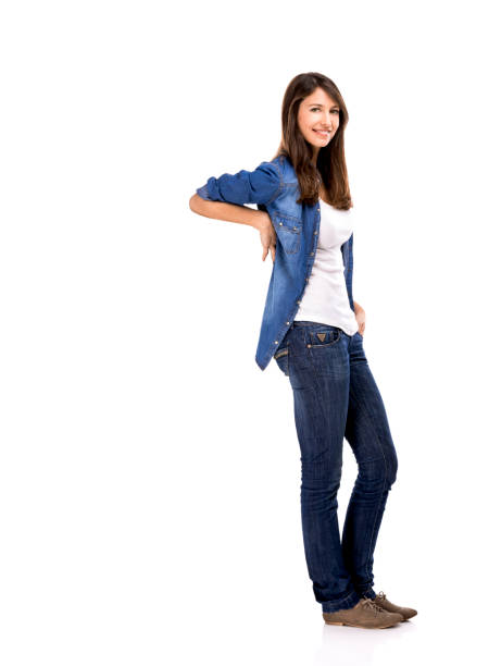 istock Beautiful woman standing over a white background with copyspace for the designer 1221001914