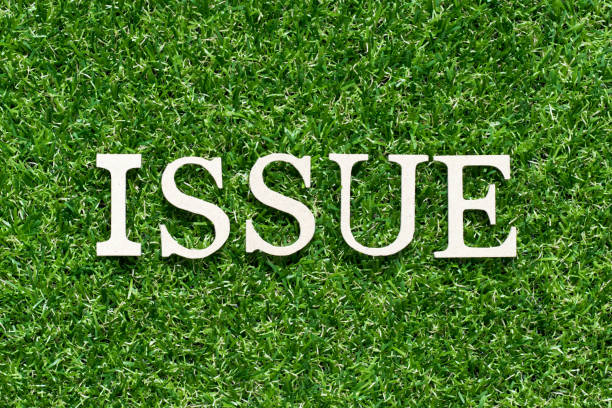 Wood alphabet letter in word issue on artificial green grass background