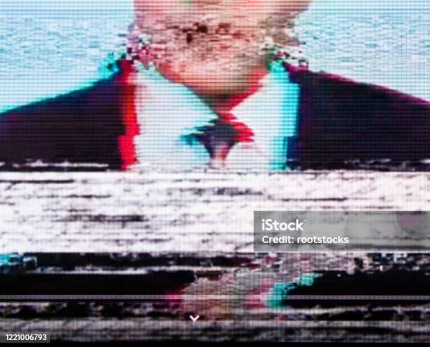 Man In A Suit On The Screen Glitch Stock Photo - Download Image Now - Television Set, Television Static, Television Industry