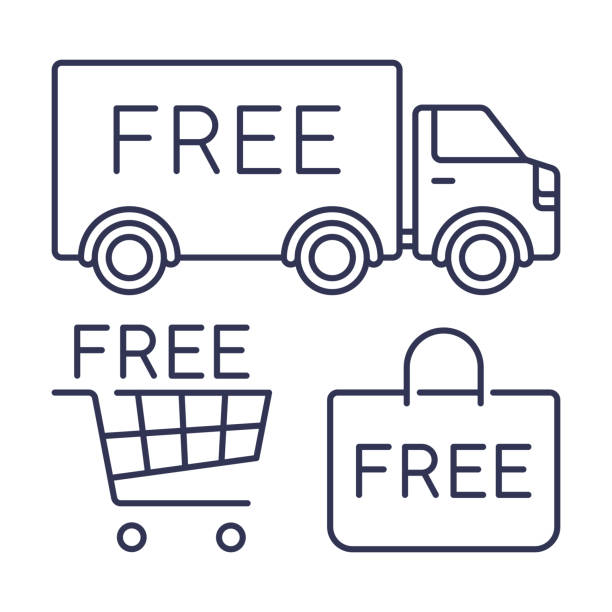 kostenloser versand shopping icons und symbole - delivering freedom shipping truck stock-grafiken, -clipart, -cartoons und -symbole