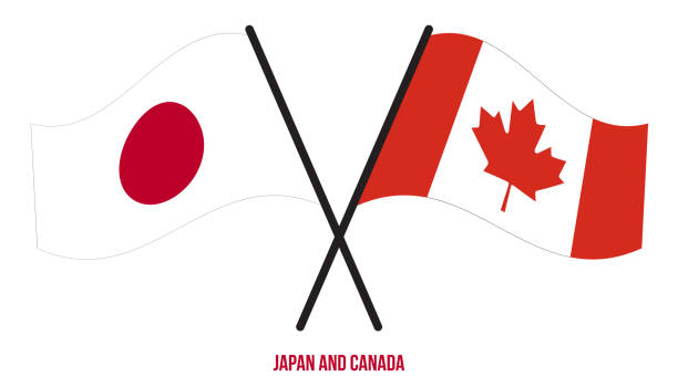 istock Japan and Canada Flags Crossed And Waving Flat Style. Official Proportion. Correct Colors 1221010129