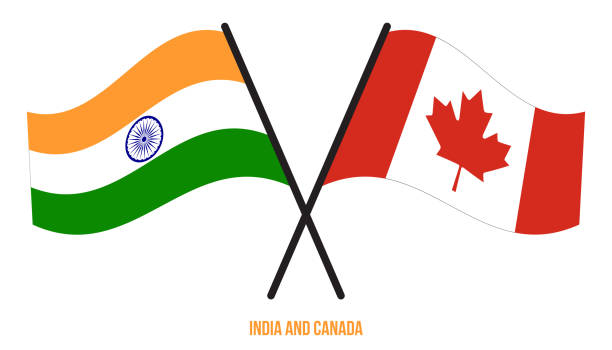 istock India and Canada Flags Crossed And Waving Flat Style. Official Proportion. Correct Colors 1221011135