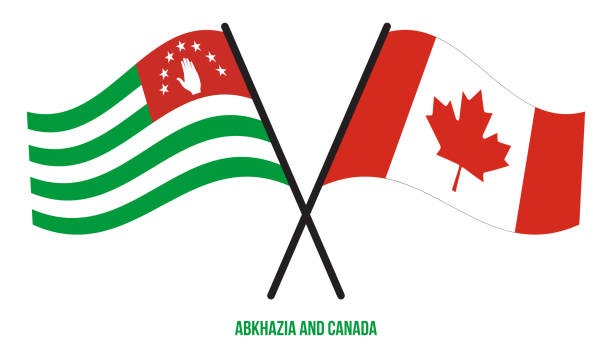 ilustraciones, imágenes clip art, dibujos animados e iconos de stock de abjasia y canadá banderas cruzadas y ondulante estilo plano. proporción oficial. colores correctos - abkhazian flag