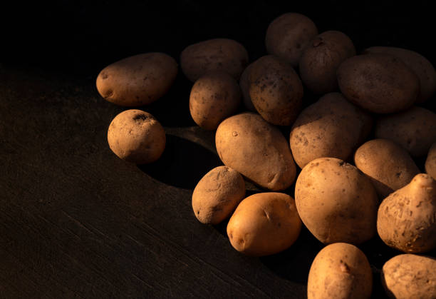 istock Basket with fresh potatoes from the farm 1221019525