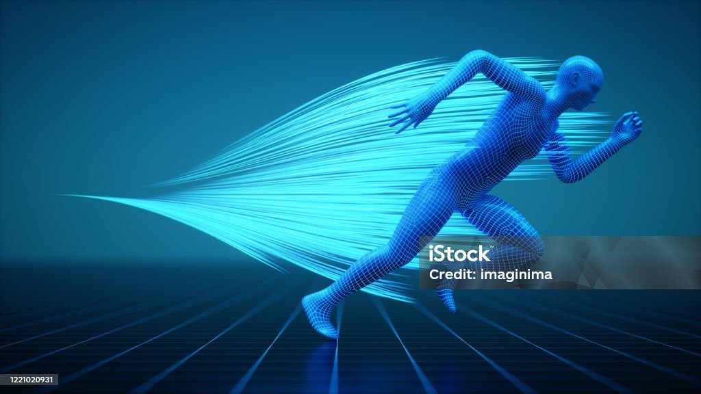 Tech Man Running Running Man Technological Progress Stock Photo - Download Image Now ...