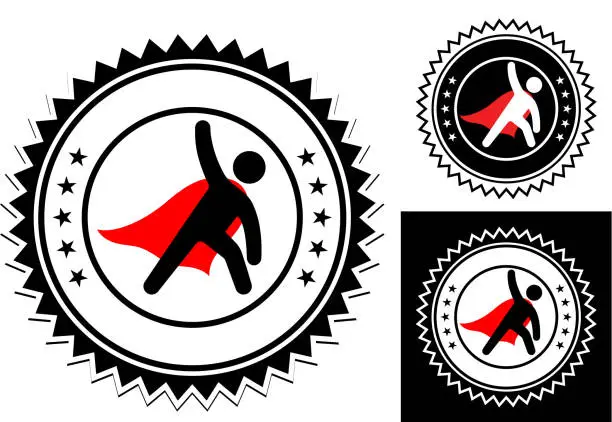 Vector illustration of Superhero with Cape Stretching Icon