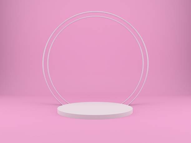 istock 3d rendering studio with geometric shapes, podium on the floor. Platforms for product presentation, mock up background. 1221024684