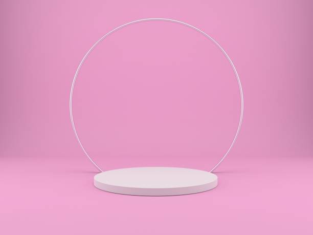istock 3d rendering studio with geometric shapes, podium on the floor. Platforms for product presentation, mock up background. 1221025462