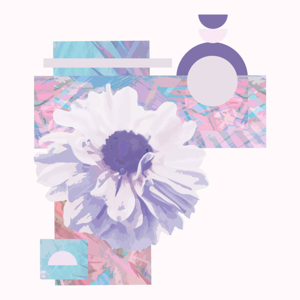 Geometric abstract design with flower on white background. - Image