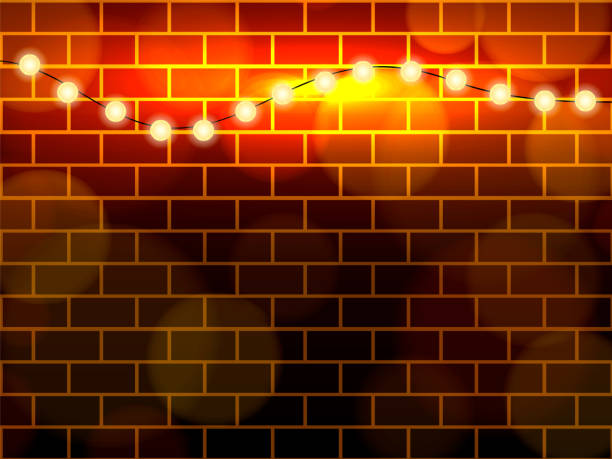 istock Light bulbs garland on a brown brick background. Vector stock illustration for poster or banner 1221027701