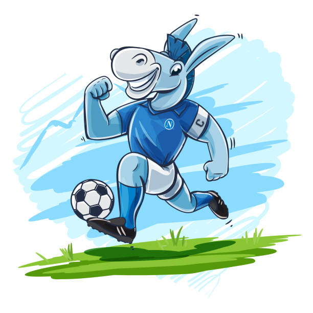 illustrazioni stock, clip art, cartoni animati e icone di tendenza di mascotte asino in esecuzione con pallone da calcio - napoli