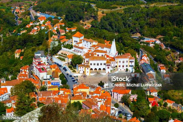 Palace Of Sintra Palacio Nacional De Sintra Seen From Abow Sintra Portugal Stock Photo - Download Image Now