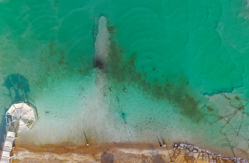 This aerial image was taken above the breathtaking Dead Sea in Israel.