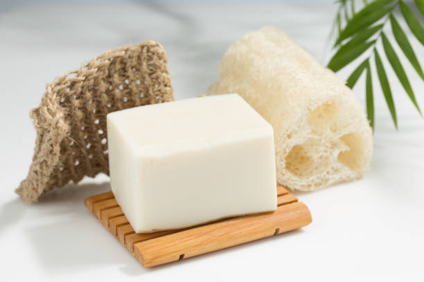 istock Natural Soap on Twine Scrubbing Sponge with Loofah 1221030324