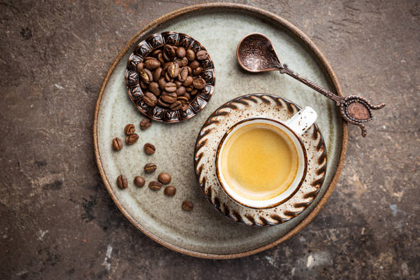 istock Top view cup of hot coffee 1221032039
