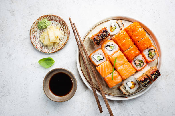 Set of sushi and maki