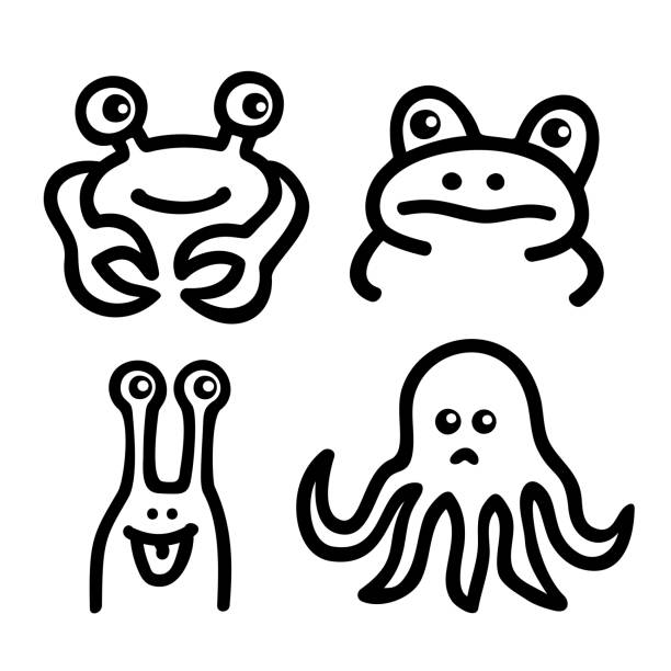 Set of animal faces vector contour set of faces toad illustrations stock illustrations