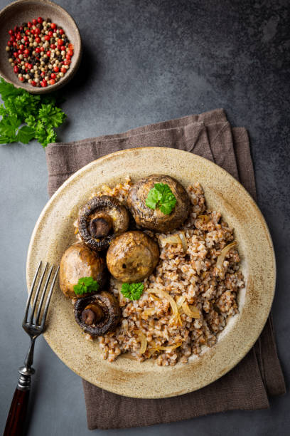 istock Buckwheat porridge with mushrooms 1221036305
