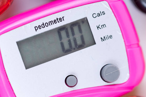 istock Close top view of digital pedometers 1221037820