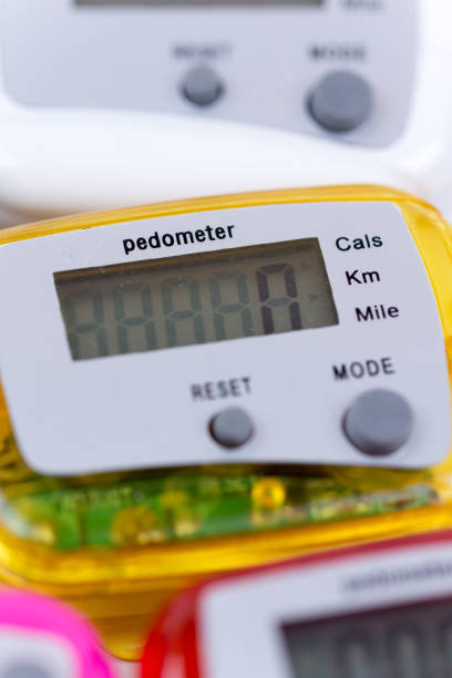 istock Close top view of digital pedometers 1221037862
