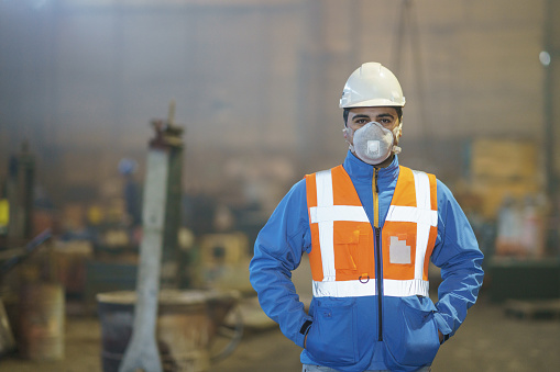 Portrait of engineer wearing a protective mask