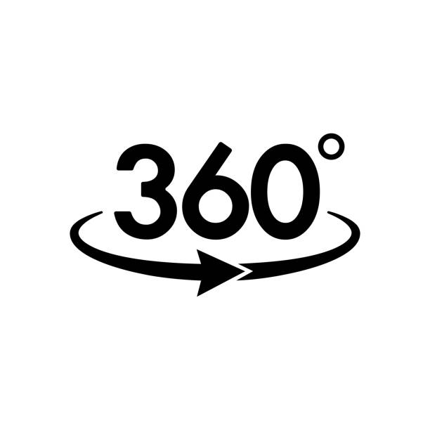 illustrations, cliparts, dessins animés et icônes de icône de 360 degr�és dans la conception simple noire sur un fond blanc isolé. vecteur eps 10 - interface icons push button square shape badge