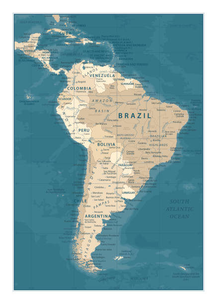 南米地図 - ヴィンテージベクターイラストレーション - argentina map chile cartography点のイラスト素材／クリップアート素材／マンガ素材／アイコン素材