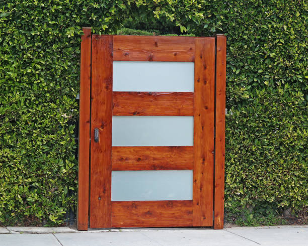 Fancy office door with glass Wooden office door with three opaque glass components frosted glass door office stock pictures, royalty-free photos & images