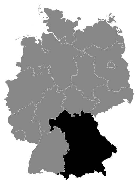 ilustraciones, imágenes clip art, dibujos animados e iconos de stock de mapa de ubicación de freistaat bayern - freistaat