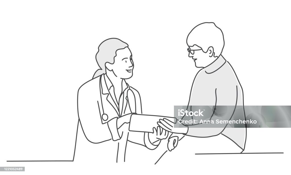 Doctor with female patient Hand drawn vector illustration of doctor with female patient. Doctor stock vector