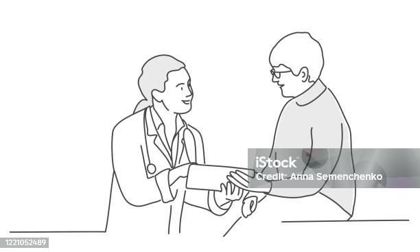 Doctor With Female Patient Stock Illustration - Download Image Now - Doctor, Patient, Line Art