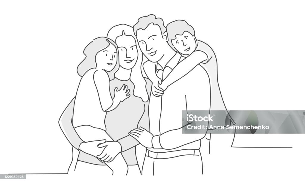 Happy family Hand drawn vector illustration of happy family, mother, father, son, daughter. Family stock vector
