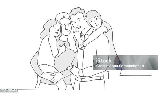 Happy Family Stock Illustration - Download Image Now - Family, Line Art, Drawing - Activity