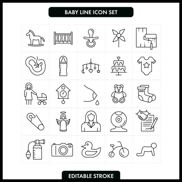 ilustrações de stock, clip art, desenhos animados e ícones de baby line icon set. editable stroke - bouncer