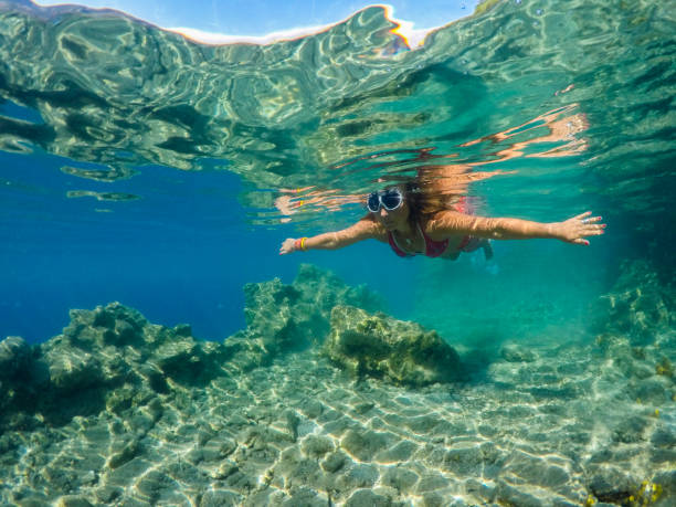 istock Woman floating in the clean sea. 1221053630
