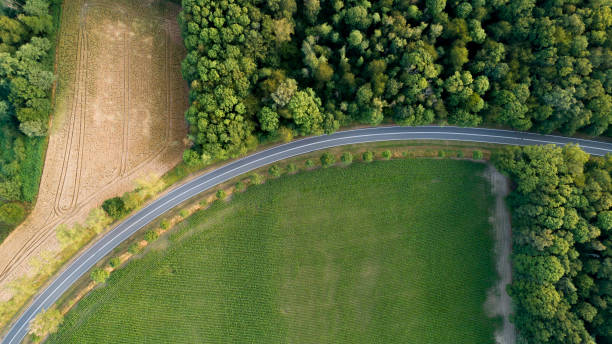 view of highway from drone, empty higway from above