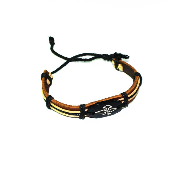 istock Wrist bracelet made of leather and thread. 1221054549