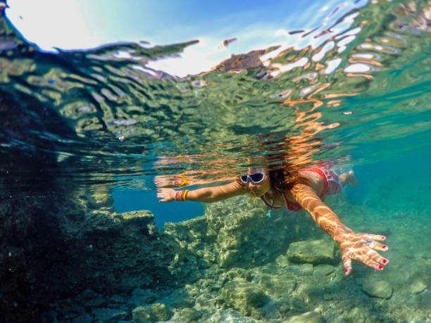 istock Woman floating in the clean sea. 1221055466