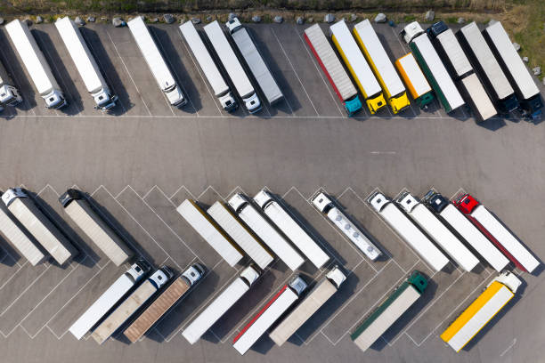 istock Trucks at Truck Stop, Aerial View 1221055475