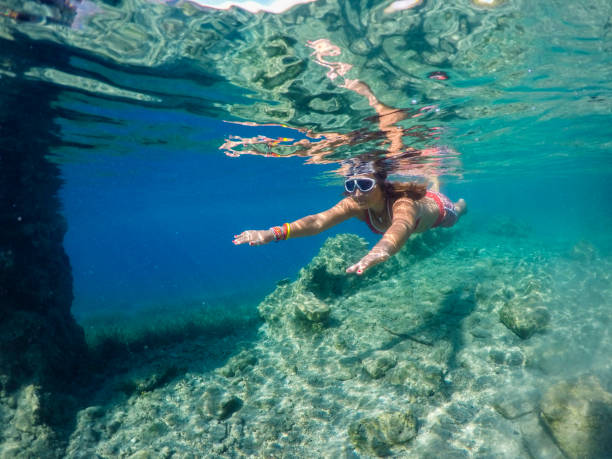 istock Woman floating in the clean sea. 1221058043