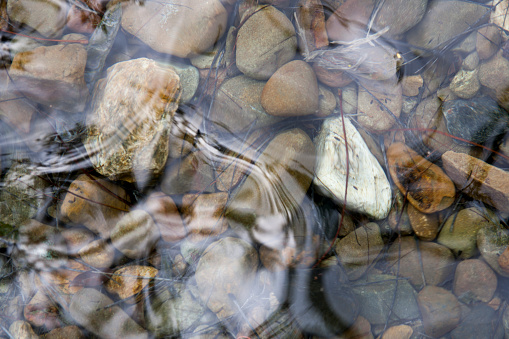 peaceful scene, water over pebbles