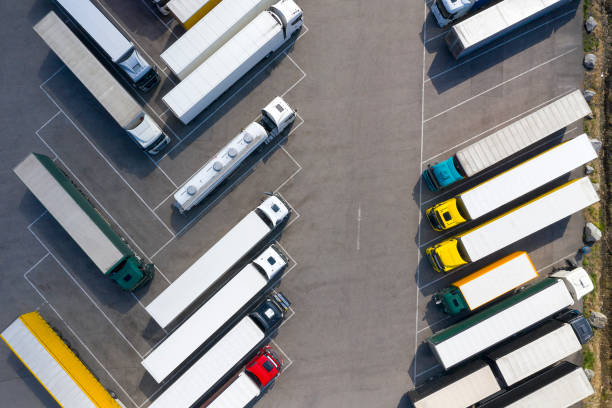 istock Trucks at Truck Stop, Aerial View 1221061148