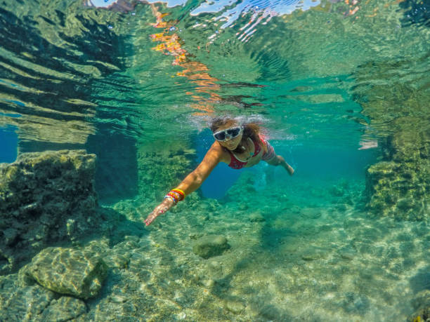 istock Woman floating in the clean sea. 1221061230