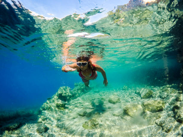 istock Woman floating in the clean sea. 1221062161