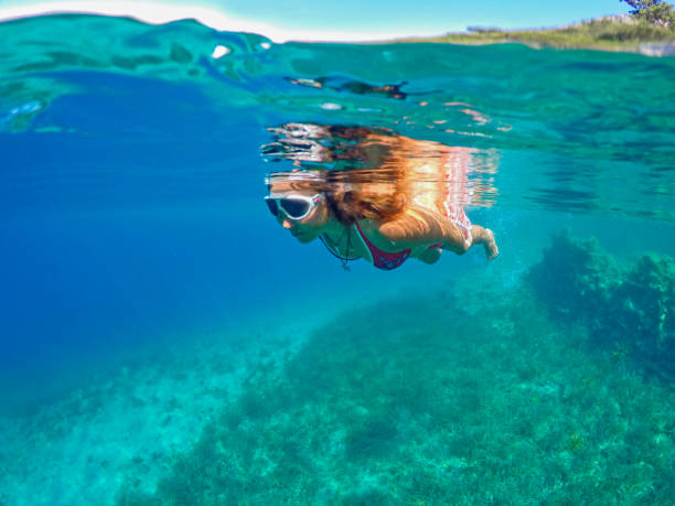 istock Woman floating in the clean sea. 1221062599