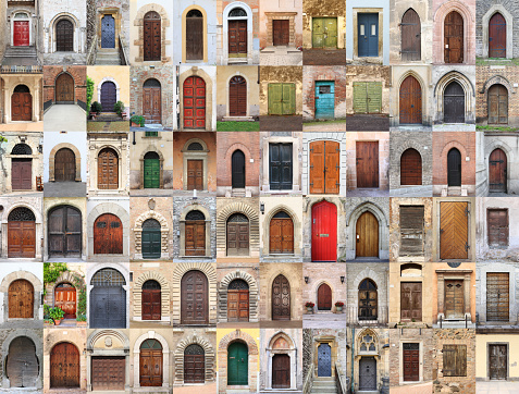 Collage of old medieval front doors