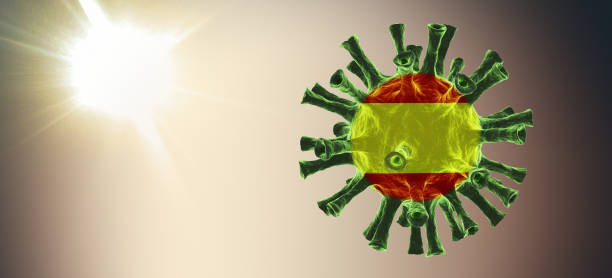 istock Spanish flag on the COVID-19, coronavirus, virus with sunlight background 1221076837