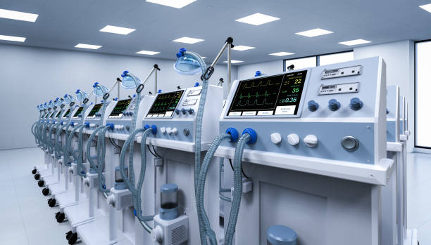 Group of ventilator machines 3d rendering group of ventilator machines in hospital medical oxygen equipment stock pictures, royalty-free photos & images