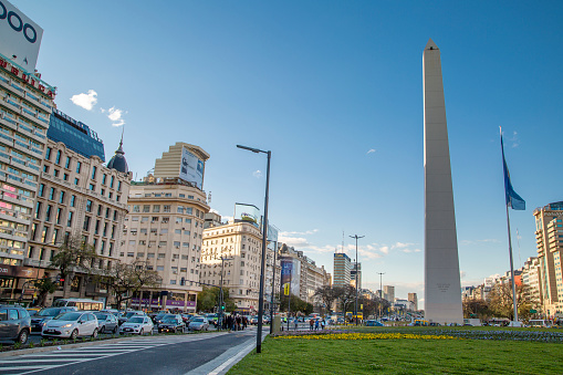 9 July Avenue and the Obelisk. Buenos Aires is the capital of Argentina