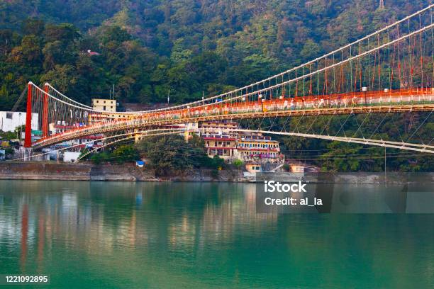 Beautiful Ram Jhula Bridge And Ganga River Taken In Rishikesh India Stock Photo - Download Image Now